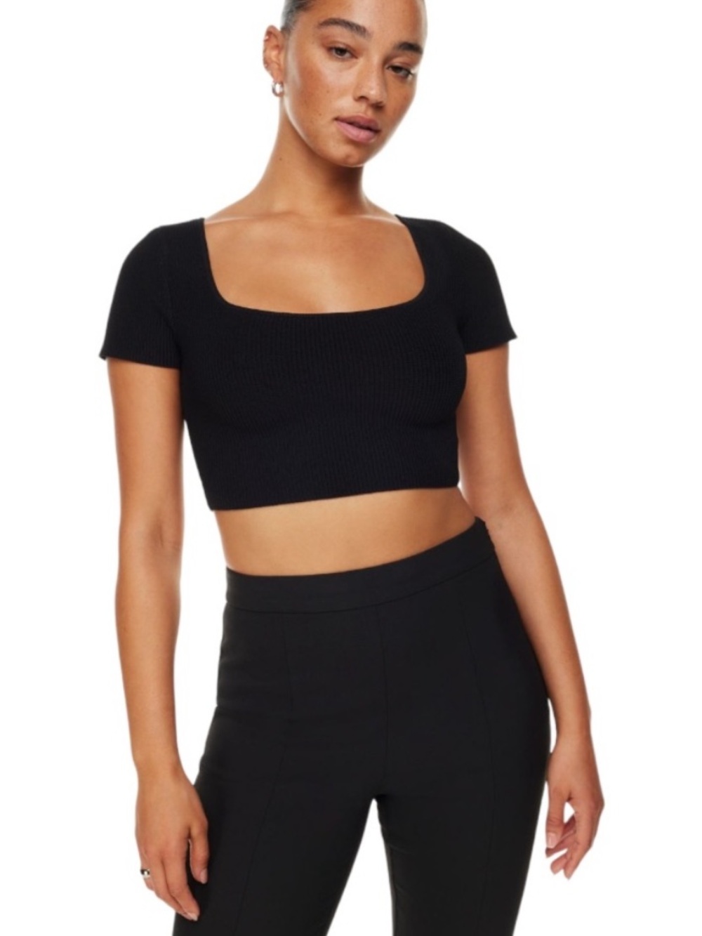 Babaton Sculpt Knit Square neck Top S Black